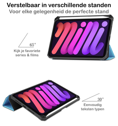 iPad Mini 6 Trifold Bookcase Hoes met Penhouder voor Apple Pen - Lichtblauw