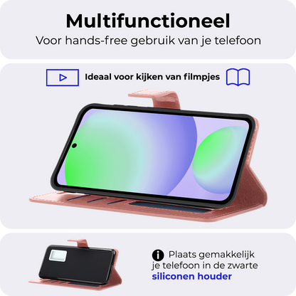 Samsung S24 FE Hoesje Bookcase Cover met Kaarthouder - Rosé goud