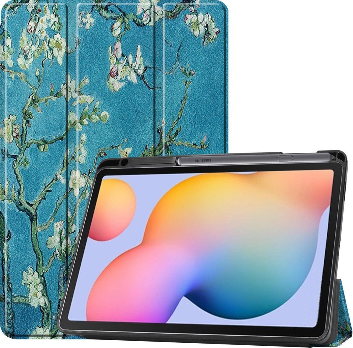 Samsung Galaxy Tab S6 Lite Tablethoes Smcpen Met Screenprotector - Bloesem