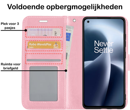OnePlus Nord 2T Hoesje Bookcase Cover met Kaarthouder - Lichtroze