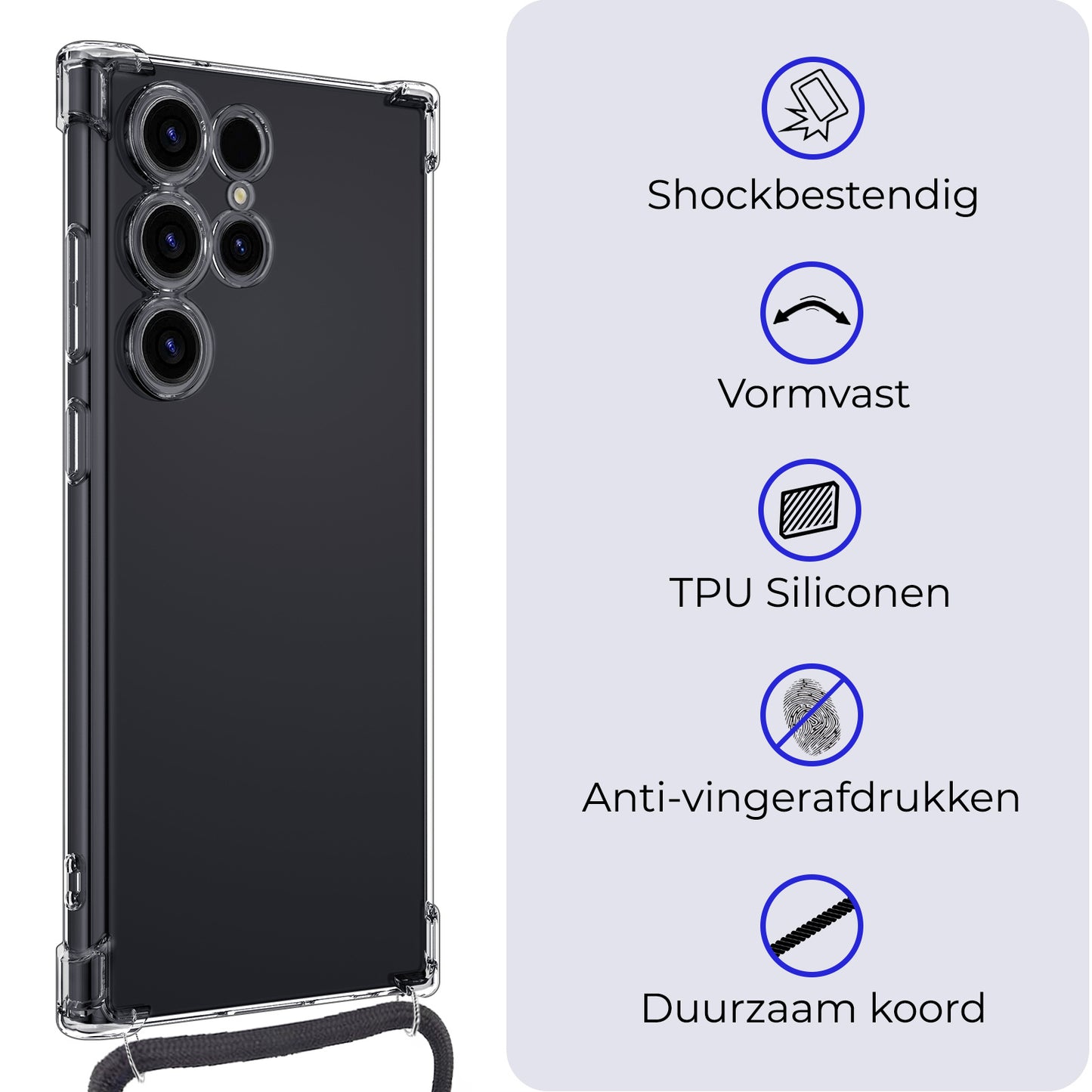 Samsung S24 Ultra Hoesje met Koord Siliconen - Transparant