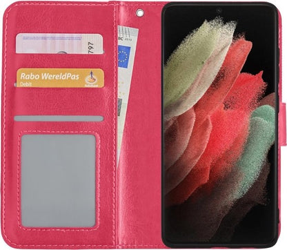 Samsung S21 Ultra Hoesje Bookcase Cover met Kaarthouder - Donkerroze