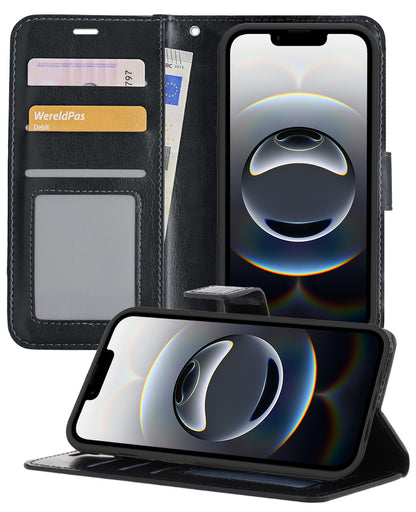 iPhone 16e Hoesje Bookcase Cover met Kaarthouder - Zwart