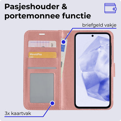 Samsung A35 Hoesje Bookcase Cover met Kaarthouder - Rosé goud