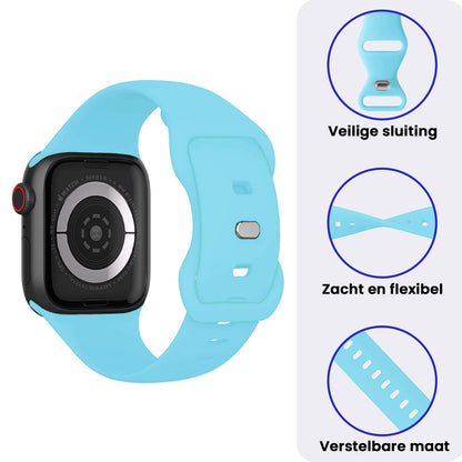 Apple Watch 1, 2, 3, 4, 5, 6, 7, 8, 9, 10, 11, SE - 42/44/45/46 mm Bandje Siliconen met verstelbare polsband - Lichtblauw