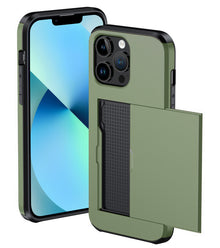 iPhone 14 Pro Max Hoesje Kaarthouder Hard Case Shockproof - Donkergroen