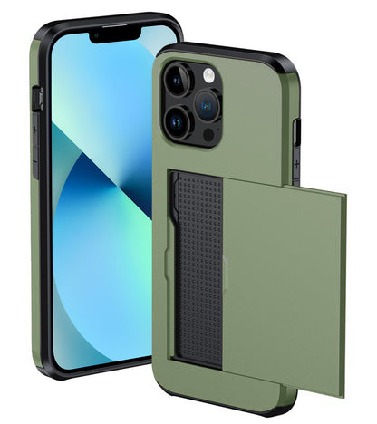 iPhone 14 Pro Max Hoesje Kaarthouder Hard Case Shockproof - Donkergroen