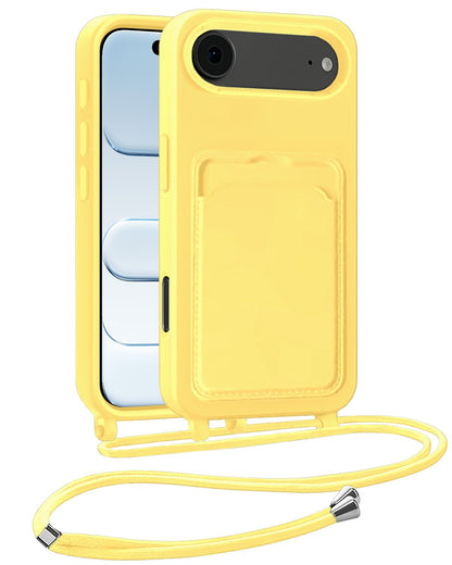 iPhone Air Hoesje Met Telefoonkoord en Pasjeshouder Siliconen - Geel