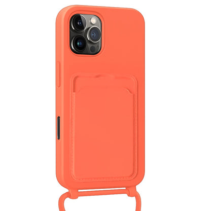 iPhone 16 Pro Max Hoesje Met Telefoonkoord en Pasjeshouder Siliconen - Papaya