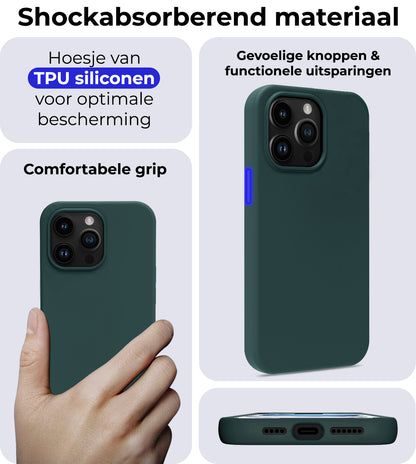 iPhone 15 Pro Hoesje Siliconen Backcover Lichtgewicht - Donkergroen