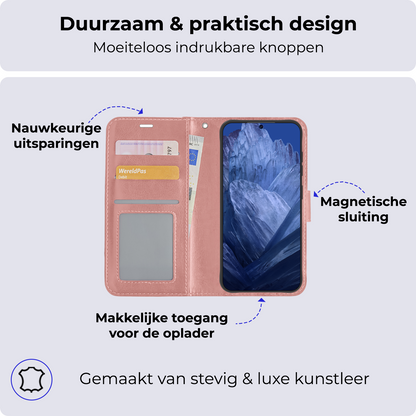 Google Pixel 8a Hoesje Bookcase Cover met Kaarthouder - Rosé goud