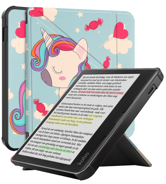 Kobo Libra Colour Trifold Hoesje - Eenhoorn