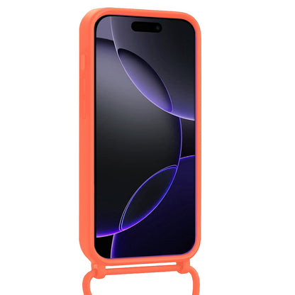 iPhone 16 Pro Hoesje Met Telefoonkoord en Pasjeshouder Siliconen - Papaya