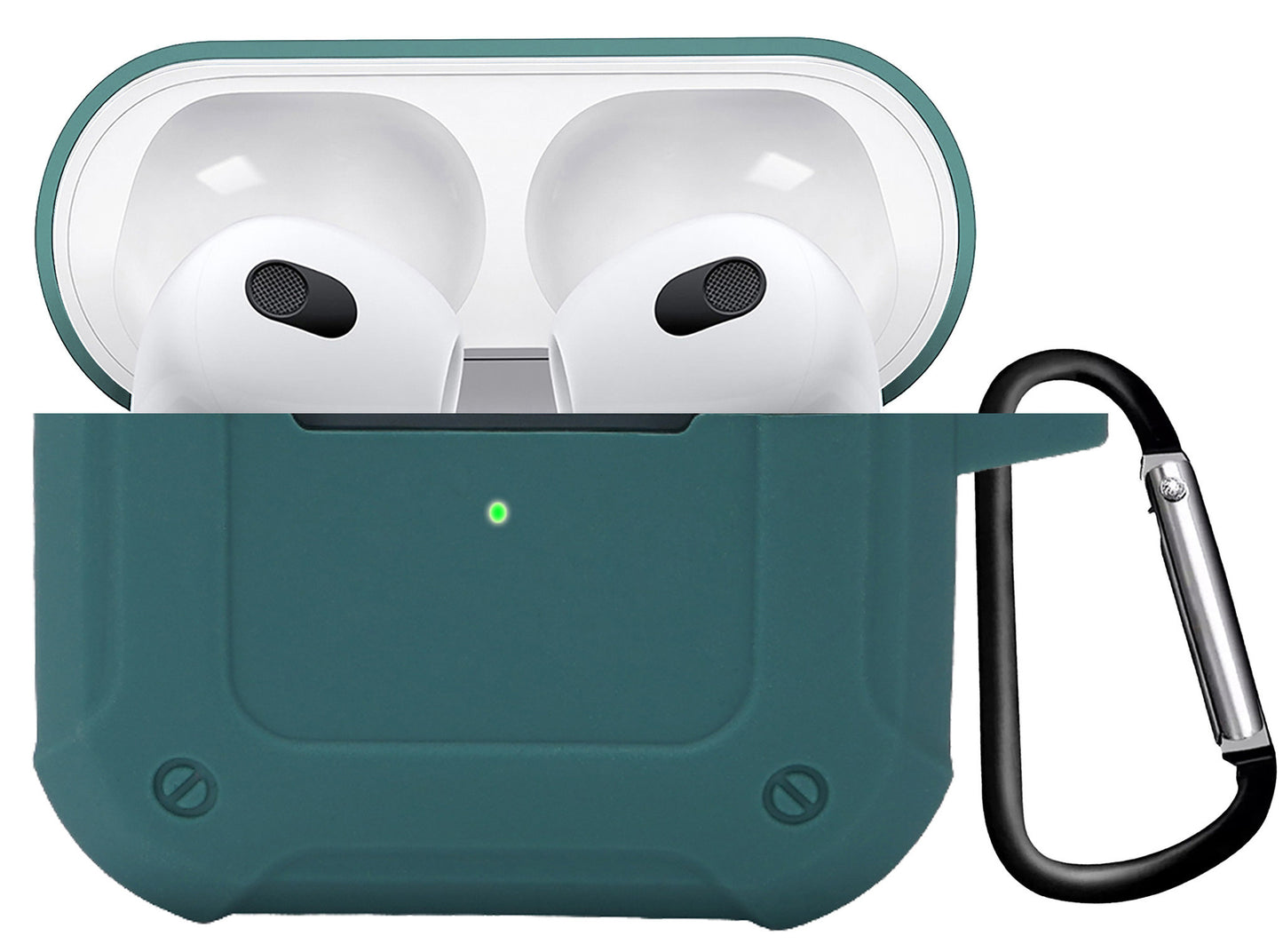 AirPods 3 Hoesje Shock Proof Case Siliconen met Clip - Donkergroen