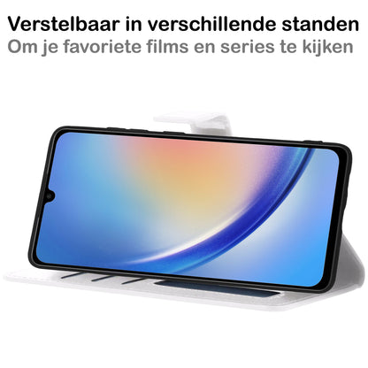 Samsung A34 Hoesje Bookcase Cover met Kaarthouder - Wit