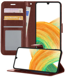 Samsung A33 Hoesje Bookcase Cover met Kaarthouder - Bruin