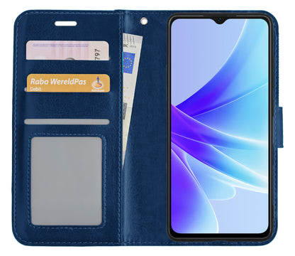 OPPO A17 Hoesje Bookcase Cover met Kaarthouder - Donkerblauw