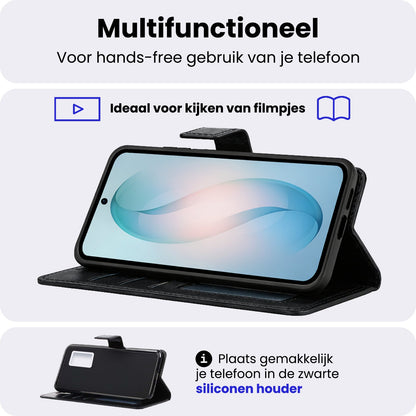 Samsung S26 Hoesje Bookcase Cover met Kaarthouder - Zwart