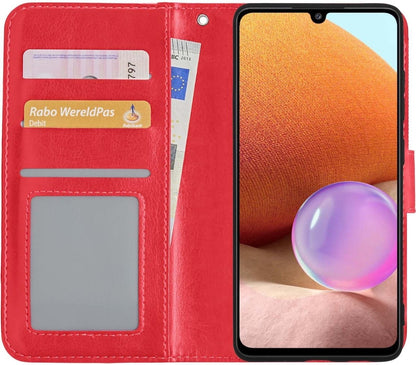 Samsung A32 5G Hoesje Bookcase Cover met Kaarthouder - Rood