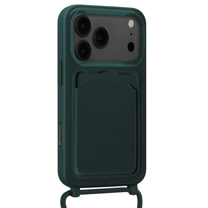 iPhone 17 Pro Max Hoesje Met Telefoonkoord en Pasjeshouder Siliconen - Donkergroen