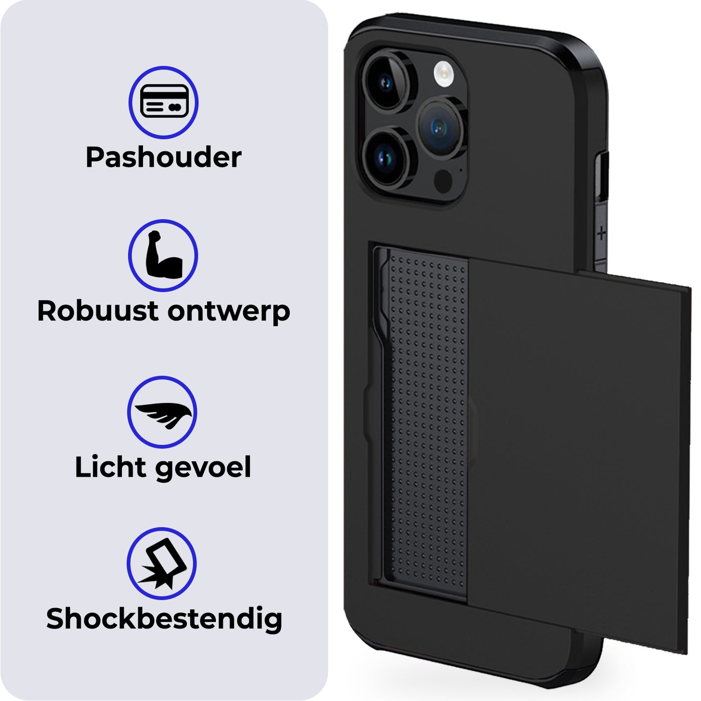 iPhone 14 Pro Hard Case Met Pashouder - Zwart