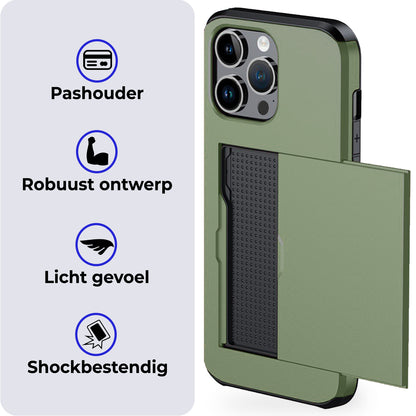 iPhone 16 Pro Hoesje Kaarthouder Hard Case Shockproof - Donkergroen