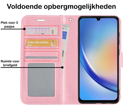 Samsung A34 Hoesje Bookcase Cover met Kaarthouder - Lichtroze