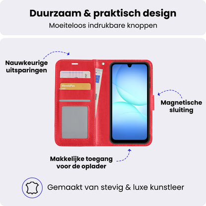 Samsung A17 Hoesje Bookcase Cover met Kaarthouder - Rood