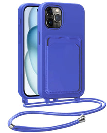 iPhone 15 Pro Max Hoesje Met Telefoonkoord en Pasjeshouder Siliconen - Felblauw