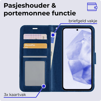 Samsung A35 Hoesje Book Case Kunstleer - Donkerblauw