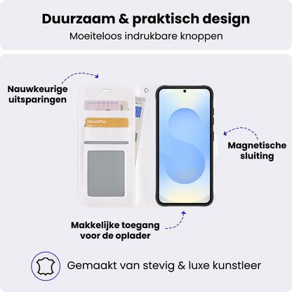 Samsung S25 Plus Hoesje Bookcase Cover met Kaarthouder - Wit