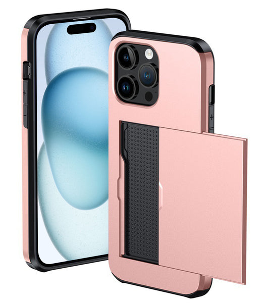 iPhone 15 Pro Max Hard Case Met Pashouder - Rosé goud