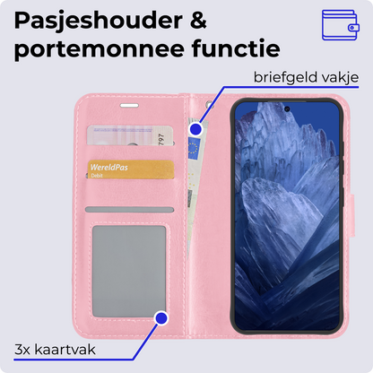 Google Pixel 8a Hoesje Bookcase Cover met Kaarthouder - Lichtroze