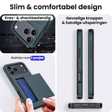 iPhone 17 Pro Max Hoesje Kaarthouder Hard Case Shockproof - Donkerblauw