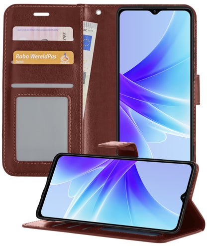 OPPO A57s Hoesje Bookcase Cover met Kaarthouder - Bruin
