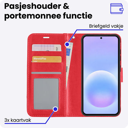 Samsung A57 Hoesje Bookcase Cover met Kaarthouder - Rood