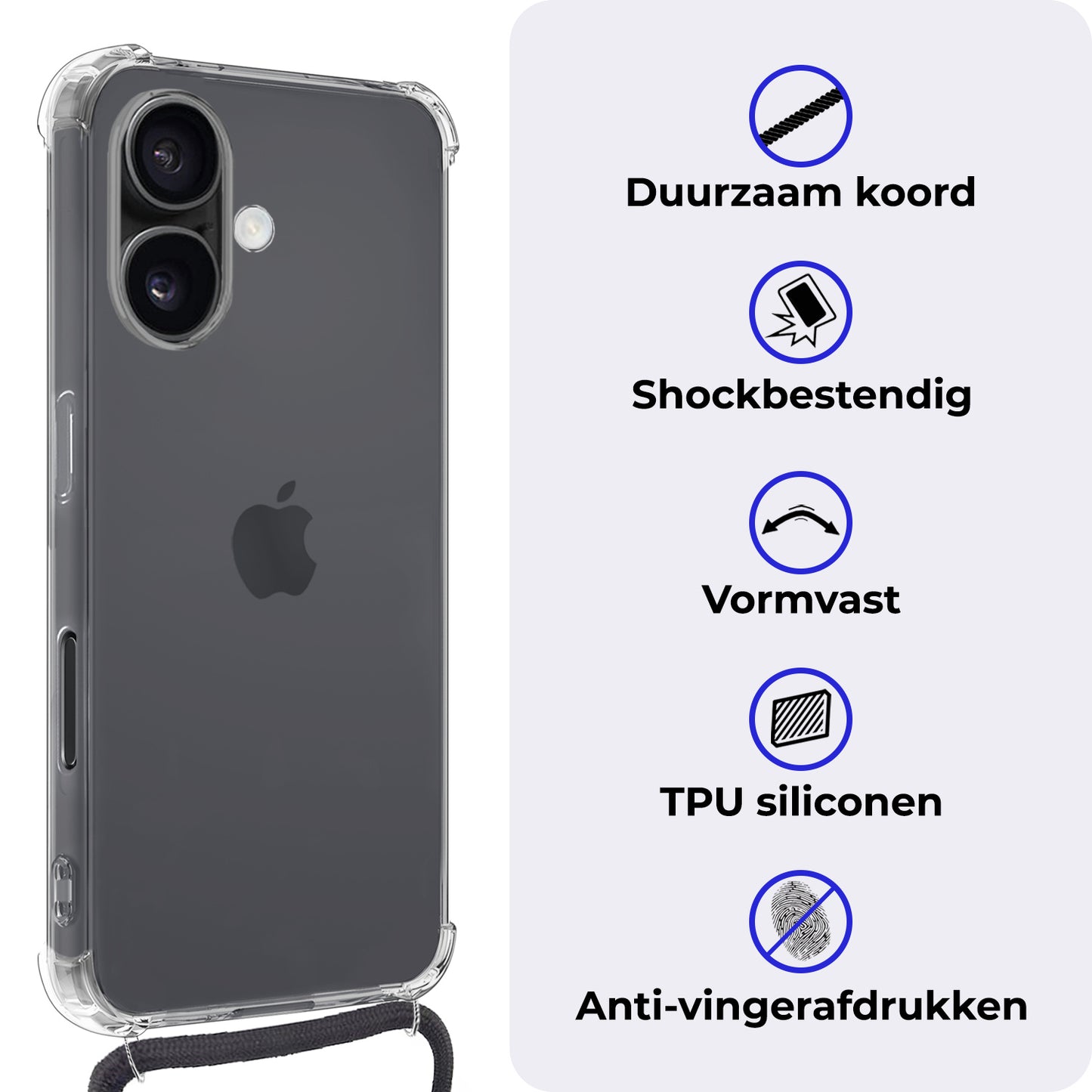 iPhone 16 Plus Hoesje met Koord Siliconen - Transparant