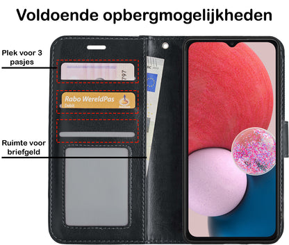 Samsung A13 4G Hoesje Bookcase Cover met Kaarthouder - Zwart