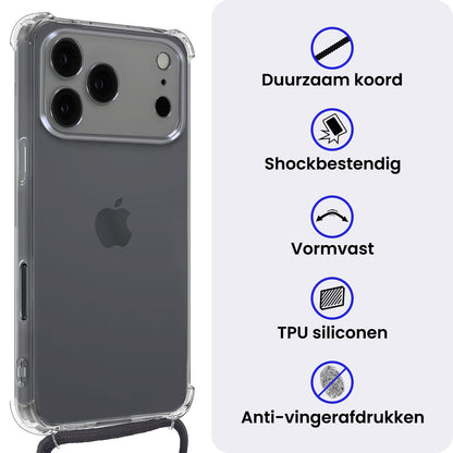 iPhone 17 Pro Hoesje met Koord Backcover Shockproof - Transparant