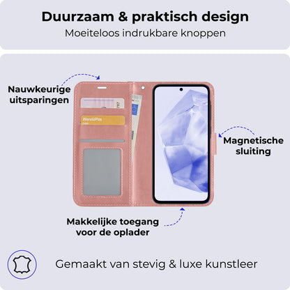 Samsung A35 Hoesje Bookcase Cover met Kaarthouder - Rosé goud