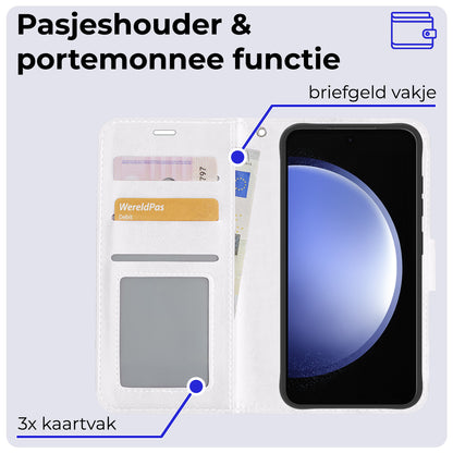 Samsung S23 FE Hoesje Bookcase Cover met Kaarthouder - Wit