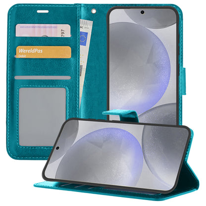 Samsung S24 Plus Hoesje Bookcase Cover met Kaarthouder - Turquoise