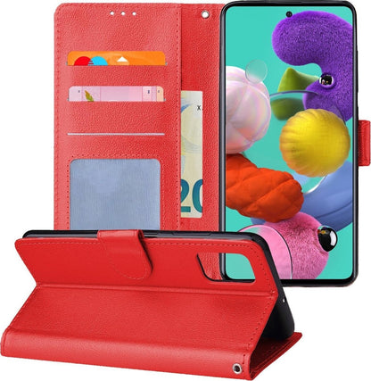 Samsung A51 Hoesje Bookcase Cover met Kaarthouder - Rood