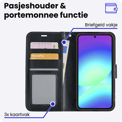 Samsung A56 Hoesje Bookcase Cover met Kaarthouder - Zwart