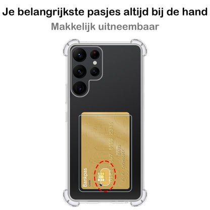 Samsung S23 Ultra Hoesje Kaarthouder Backcover Shockproof - Transparant
