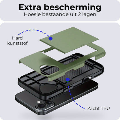 iPhone 17 Hoesje Kaarthouder Hard Case Shockproof - Donkergroen