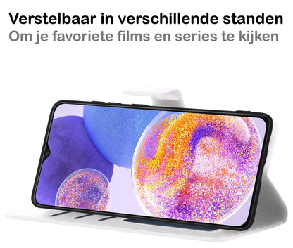 Samsung A23 Hoesje Bookcase Cover met Kaarthouder - Wit