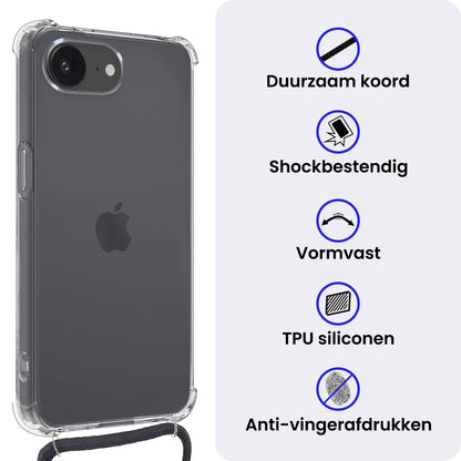 iPhone 16e Hoesje met Koord Backcover Shockproof - Transparant