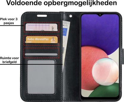 Samsung A22 5G Hoesje Bookcase Cover met Kaarthouder - Zwart