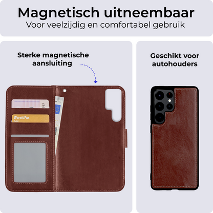 Samsung S22 Ultra Hoesje Bookcase Cover Uitneembaar - Bruin